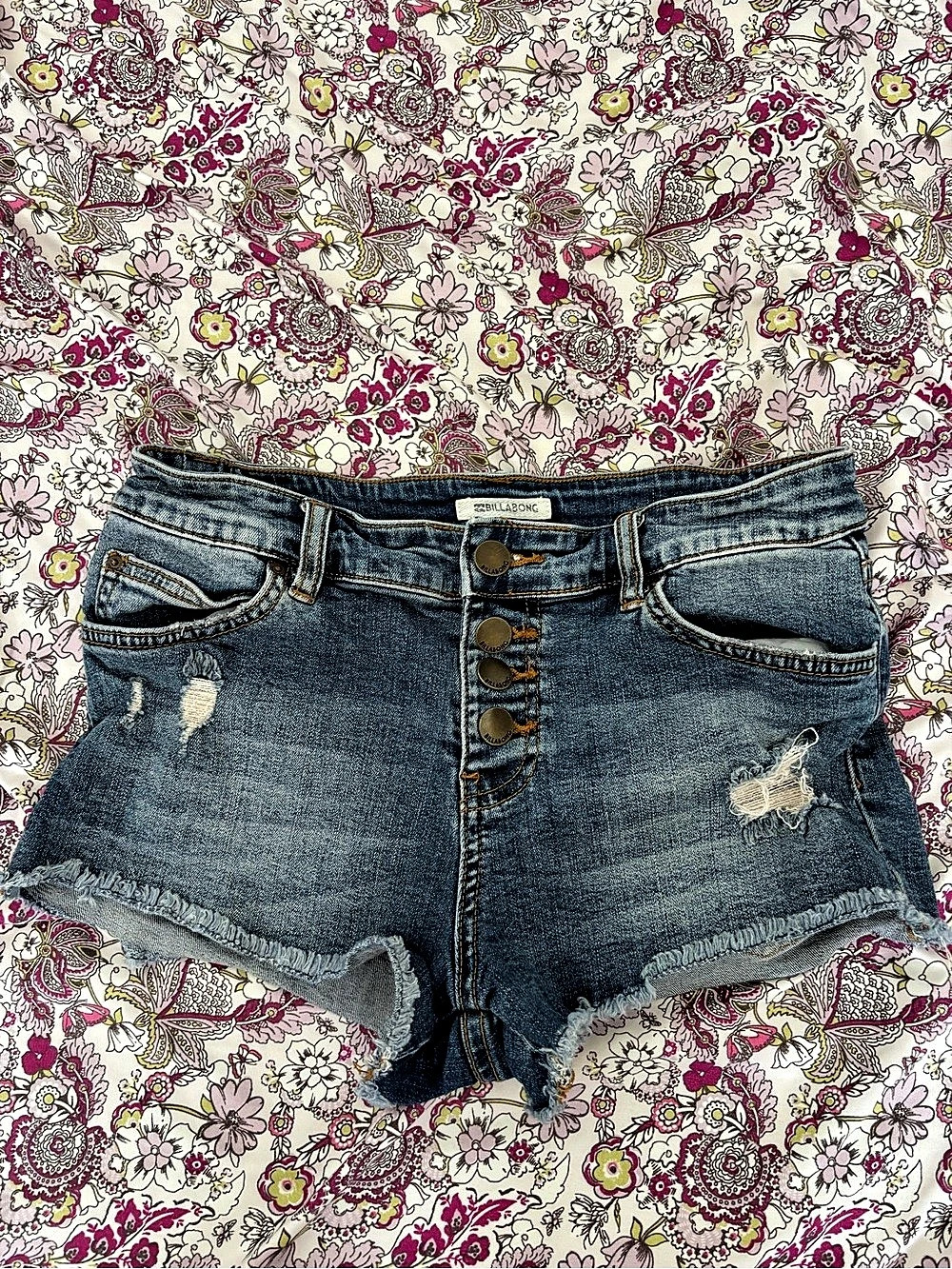 Billabong Women's Distressed Denim Jean Shorts in Blue Waist 26